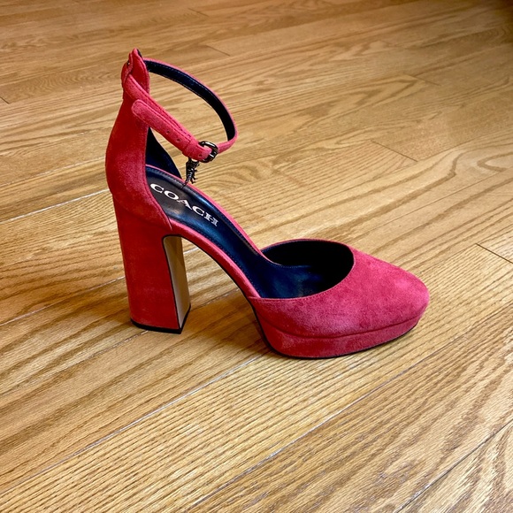 Red suede Coach platform heels - Picture 3 of 4